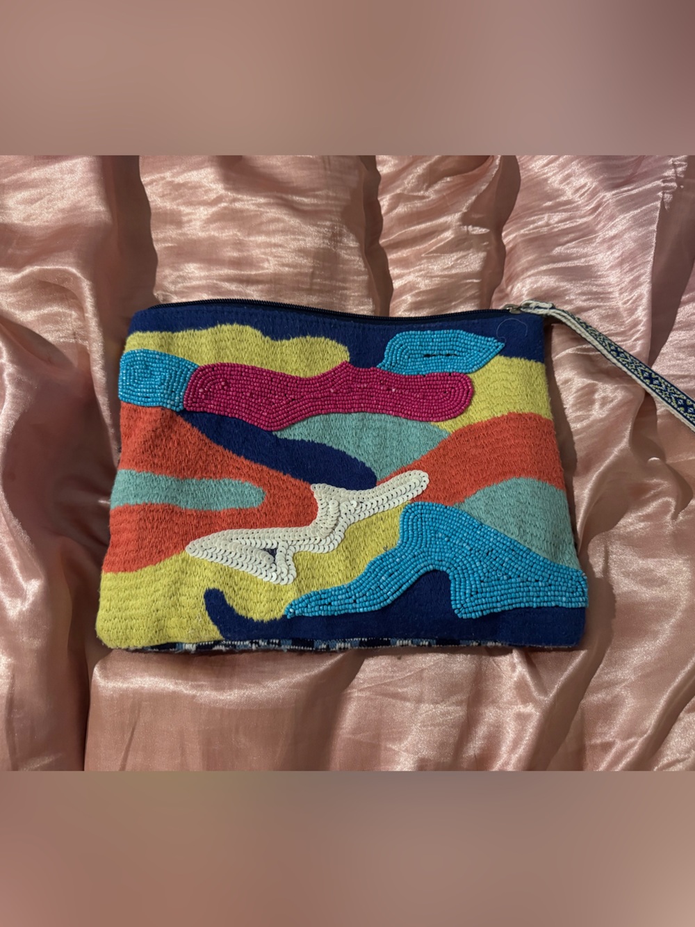 Multicolor Beaded Wristlet Clutch- Vibrant Abstract Design